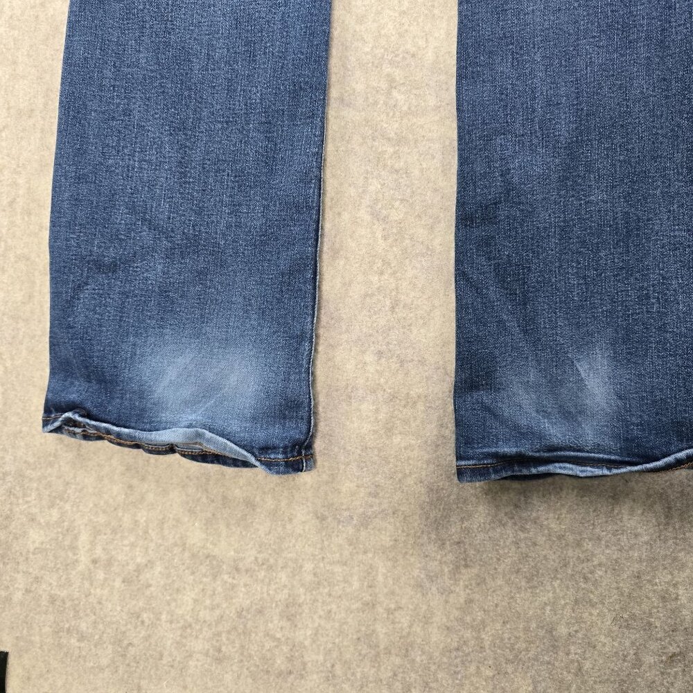 American Eagle Womens Flared Jeans Dark Wash Size 12 Stretch Denim Distressed - Picture 3 of 10